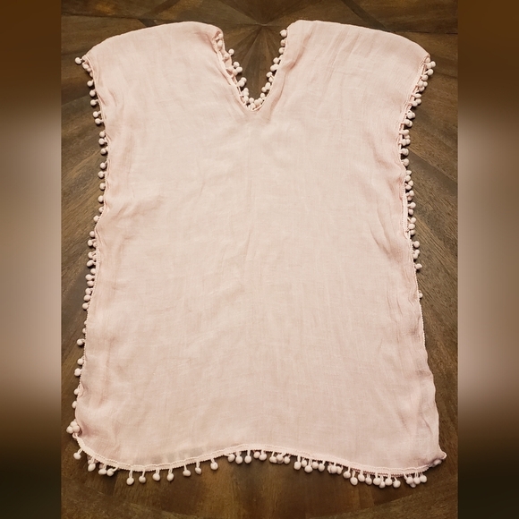 Pink Pom-Pom Trim Bathing Suit Cover Up 6x - Picture 5 of 6